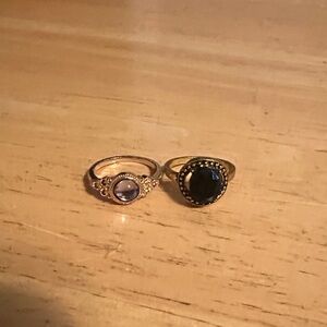 Elegant Gold and Black Stone Ring Set